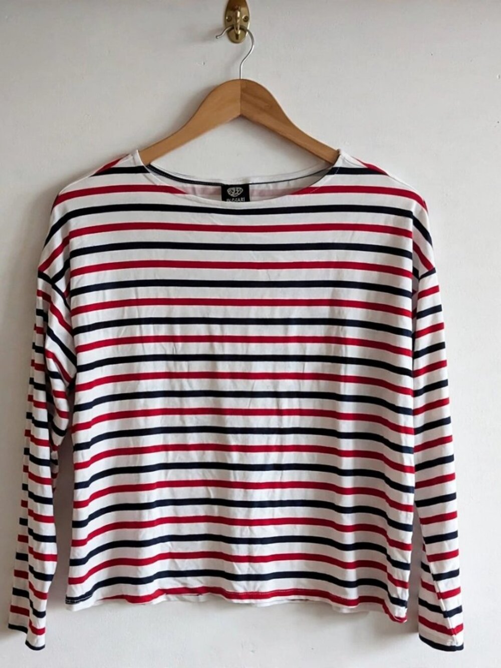 Bobeau Striped Long-Sleeve Top - Red White and Navy, Womens Size L
